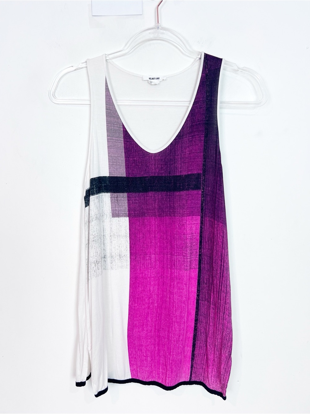 HELMUT LANG CHROMA TANK WHITE PURPLE BLACK SLEEVELESS SCOOP NECK TOP SZ SMALL